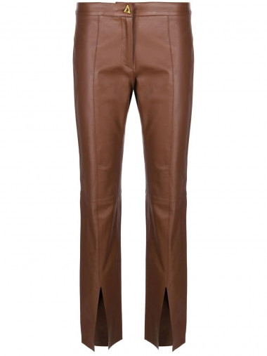 Slit-front leather pants