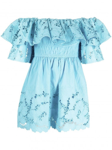 Blue cotton lace mini dress