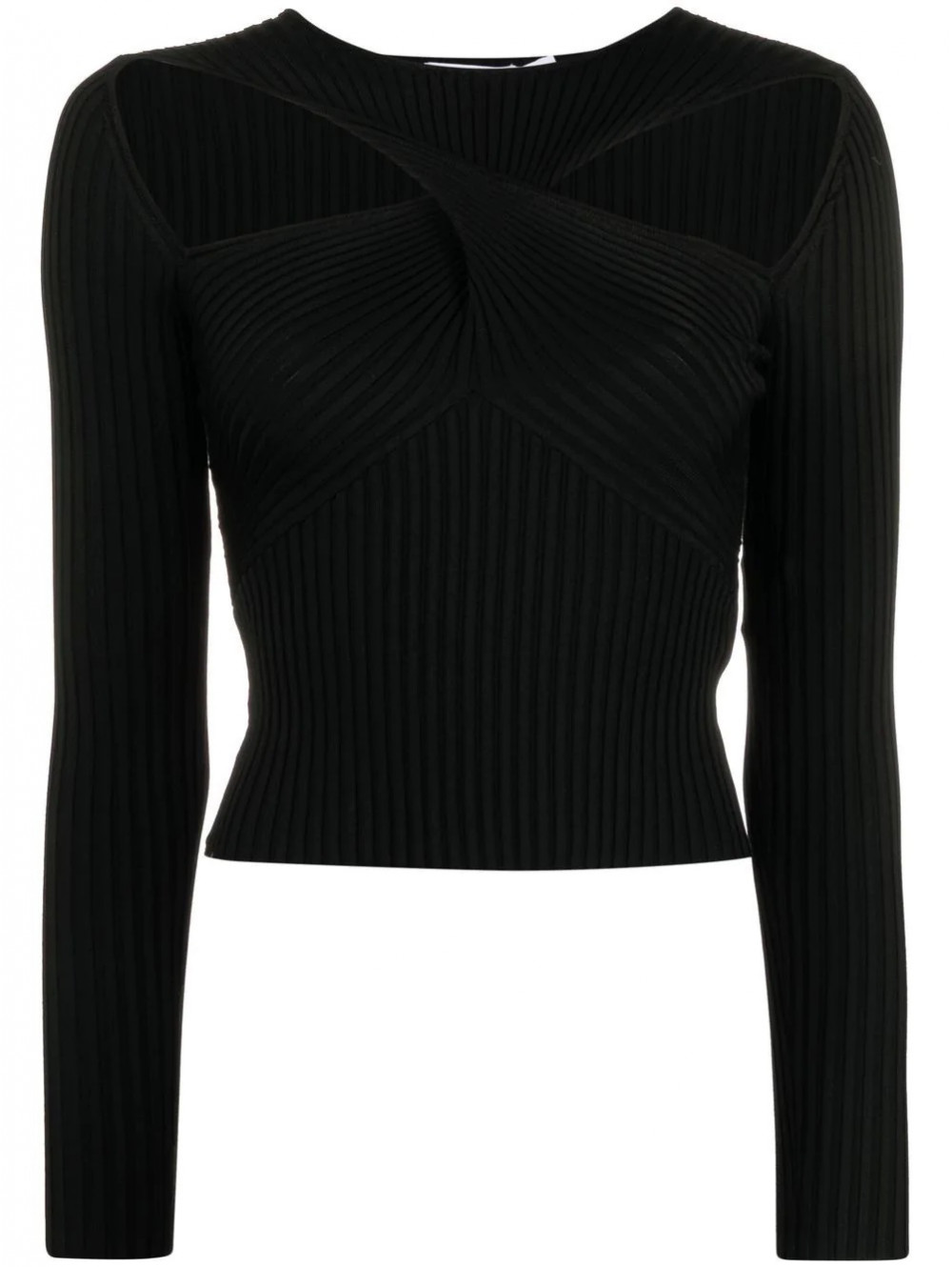 Black ribbed knit cut out top