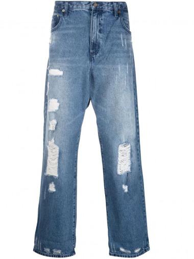 Wide leg distressed jeans