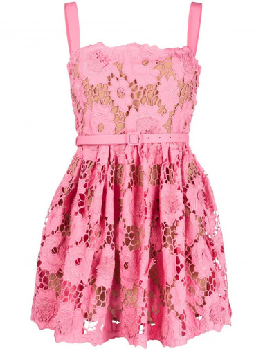 Pink 3d cotton lace mini dress