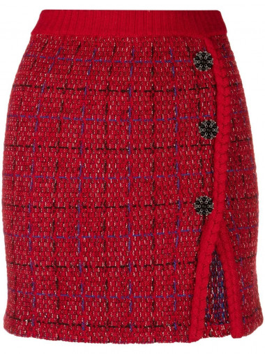 Red melange knit mini skirt