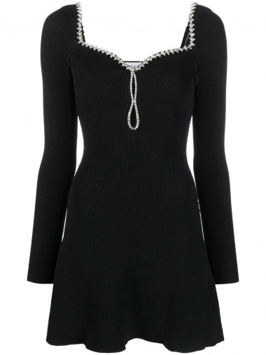 Black knit diamante mini dress
