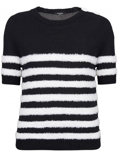 Fluffy stripes knit top