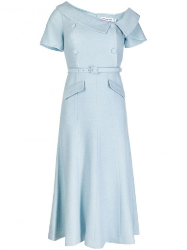 Blue textured woven midi dress