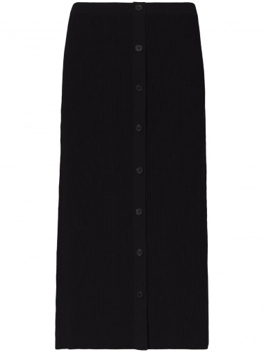 Rib knit button front skirt