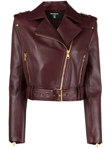 Belted leather biker jacket