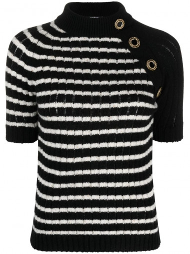 Buttoned striped cashmere top