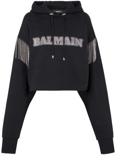 Balmain strass&fringes hoodie