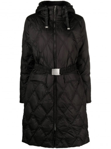 Belted hooded insulated coat