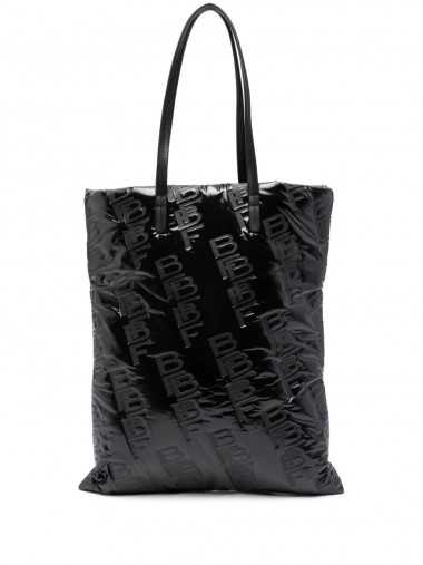 Black embossed leather handbag