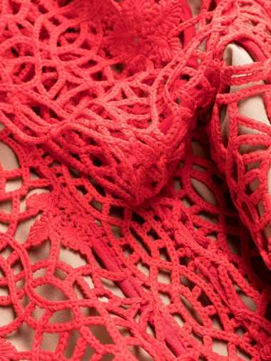 Red guipure lace midi dress
